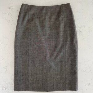 Classiques Entier Lined 100% Virgin Wool Check Print Pencil Skirt Grey+Tan Sz 8